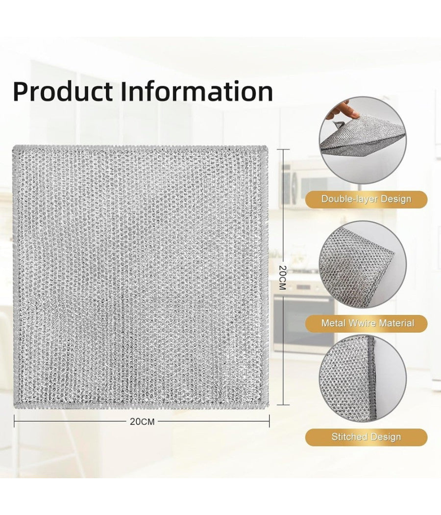 Set 10 Pz Panni In Filo Metallico Antigraffio Per Pulire Piatti Lavelli Multiuso         