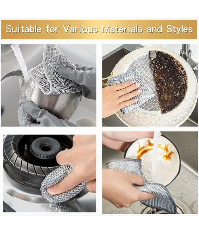 Set 10 Pz Panni In Filo Metallico Antigraffio Per Pulire Piatti Lavelli Multiuso         