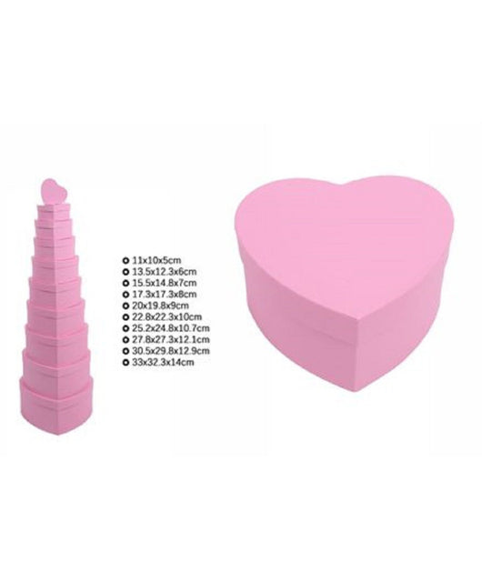 Set 10 Pz Scatole Box Per Regali Varie Misure Matrioska Forma Cuore Rosa 71958         