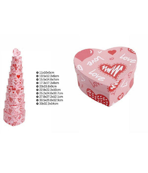 Set 10 Pz Scatole Box Regali Varie Misure Matrioska Forma Cuore Rosa Love 71966         
