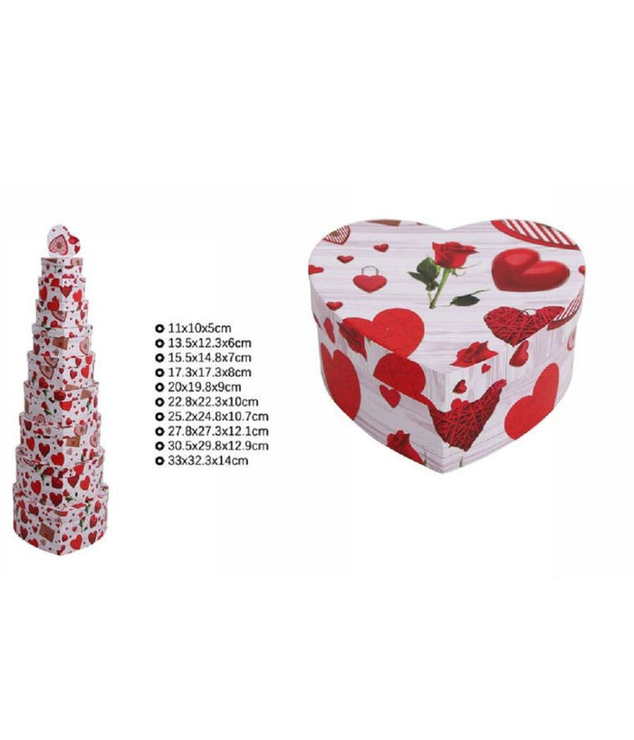 Set 10 Pz Scatole Regali Varie Misure Matrioska Forma Cuore Fantasia Cuori 71971         