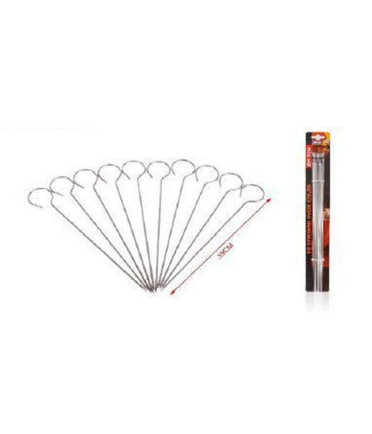 Set 10 Pz Spiedini In Acciaio Inox Per Barbecue Carne Pesce Frutta 35 Cm 6443204         