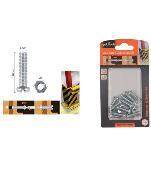 Set 10 Pz Viti Vite Testa A Croce Tonda 6x20 Mm Con Dadi Dado Esagonale M6 90976         