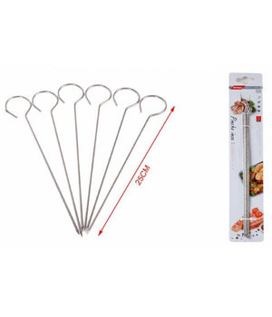 Set 10 Spiedini In Acciaio Inox 25 Cm Impugnatura Uncino Per Griglia Bbq 2406315         