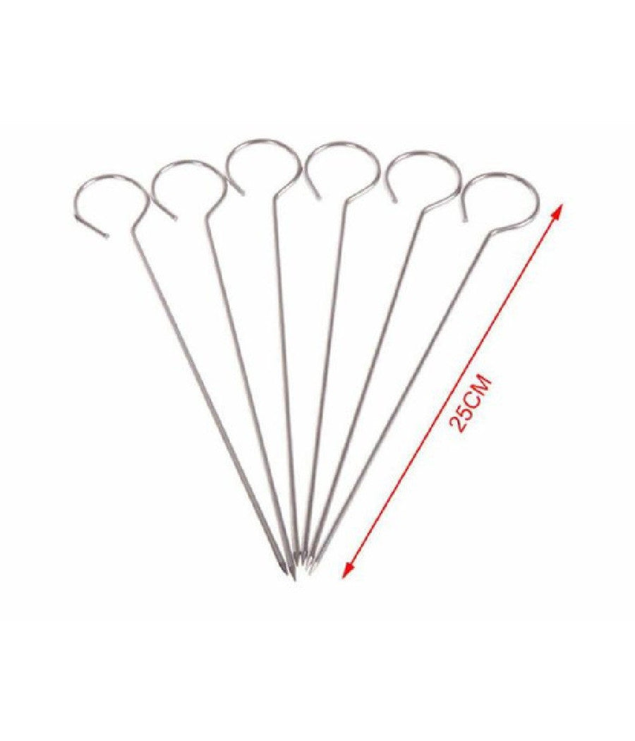 Set 10 Spiedini In Acciaio Inox 25 Cm Impugnatura Uncino Per Griglia Bbq 2406315         