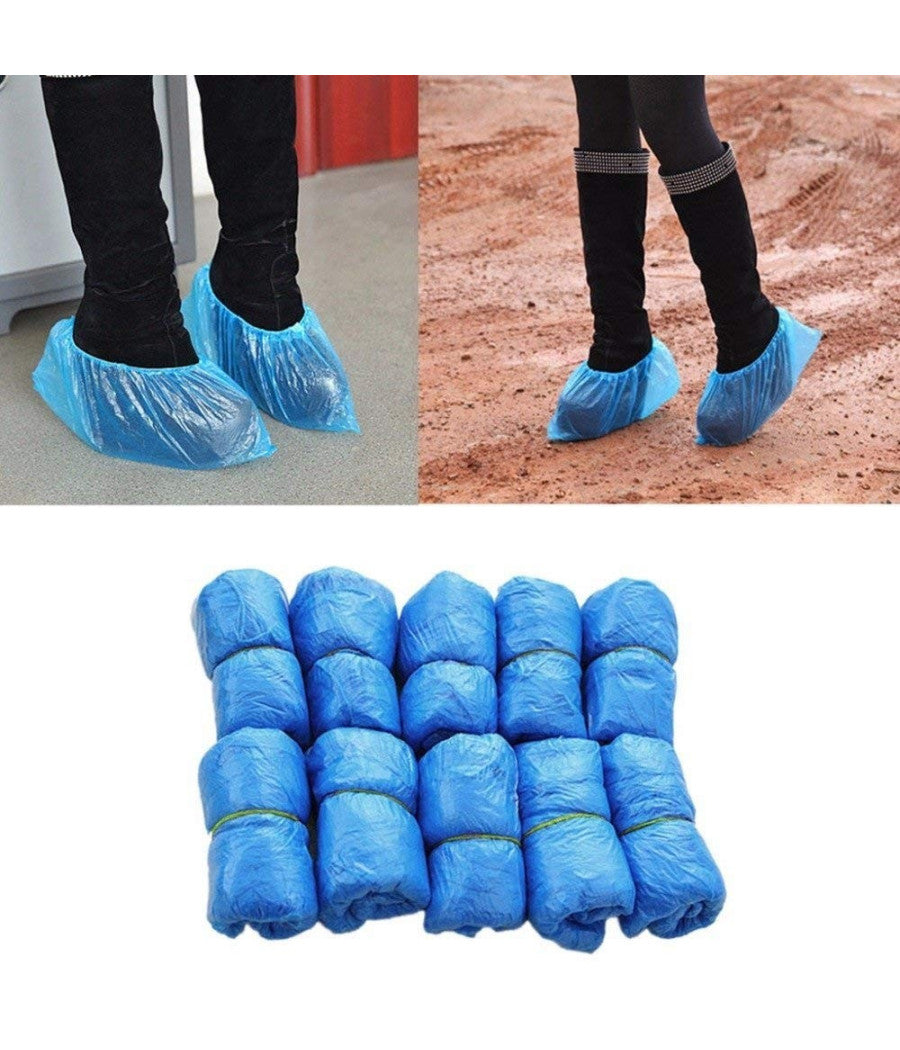 Set 100 Copriscarpe In Plastica Blu Impermeabili Monouso Pantofole Pulizia Medica         