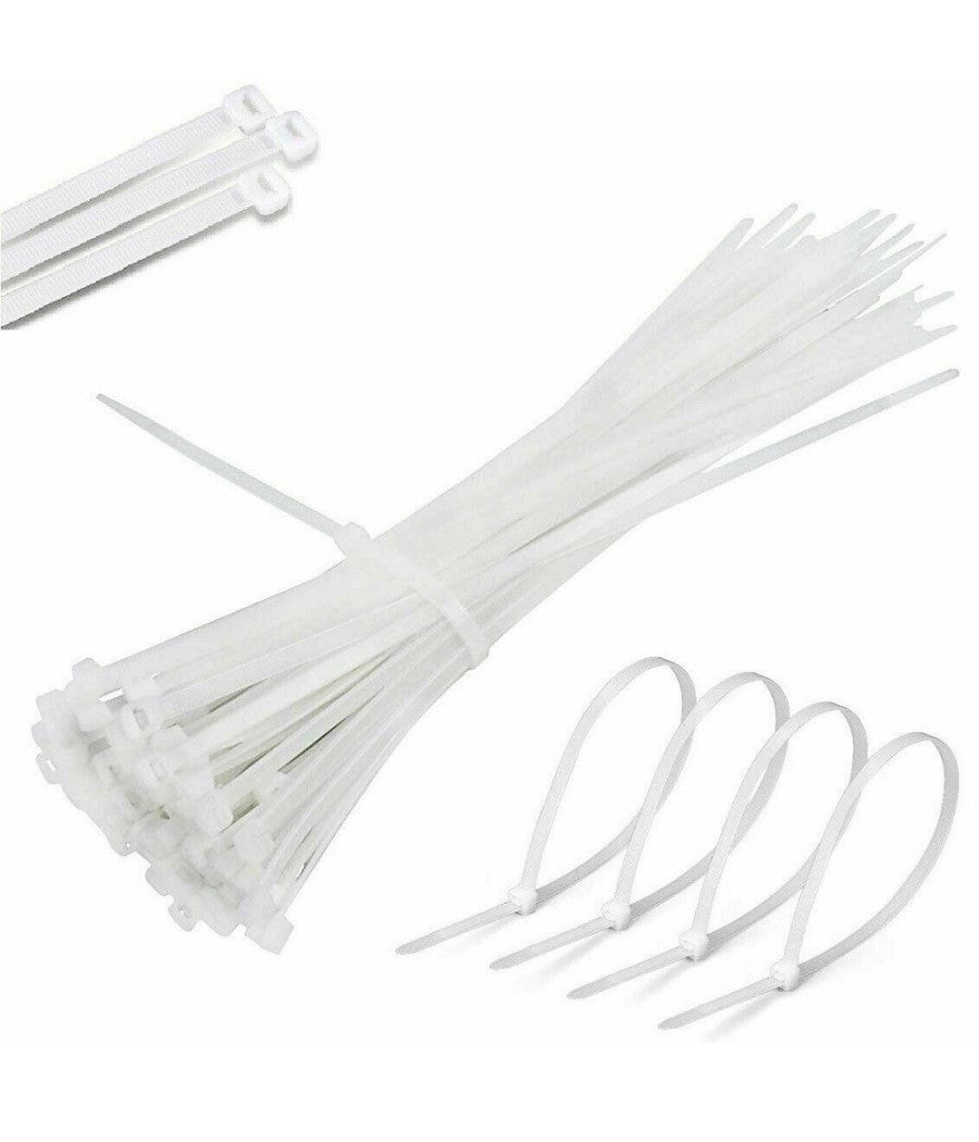 Set 100 Fascette Plastica Per Cablaggio 7,6x370mm Stringi Cavo Bianche Etq76370b         