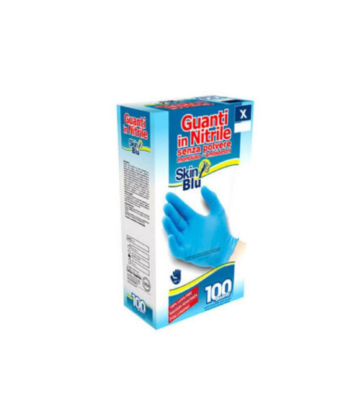 Set 100 Pezzi Guanti In Nitrile Blu Monouso Senza Polvere Taglia S M L Xl         