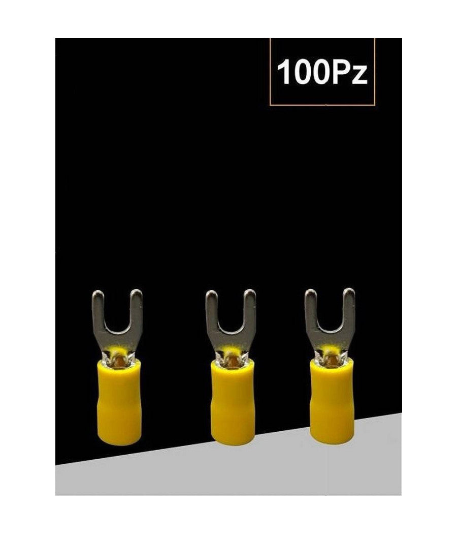 Set 100 Pz Capicorda A Forcella A Crimpare Per Cavi 4 A 6 MmÂ² Isolato M4 Sv5.5-4  Giallo       