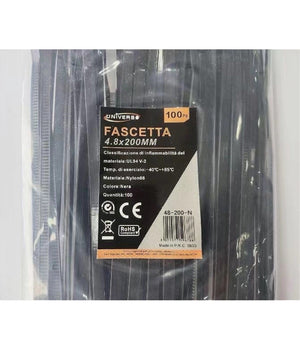Set 100 Pz Fascette Serracavo Autobloccanti In Nylon Nero 4.8mm X 200mm 48-200-n         