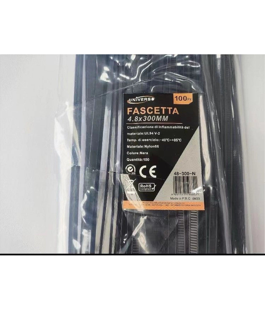 Set 100 Pz Fascette Serracavo Autobloccanti In Nylon Nero 4.8mm X 300mm 48-300-n         