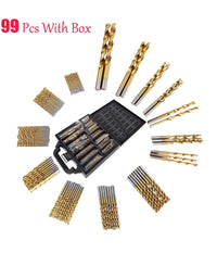 Set 100pz 99 Punte Per Trapano Hss Dorate In Titanium 1.5mm - 10mm Proessionali         