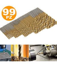 Set 100pz 99 Punte Per Trapano Hss Dorate In Titanium 1.5mm - 10mm Proessionali         