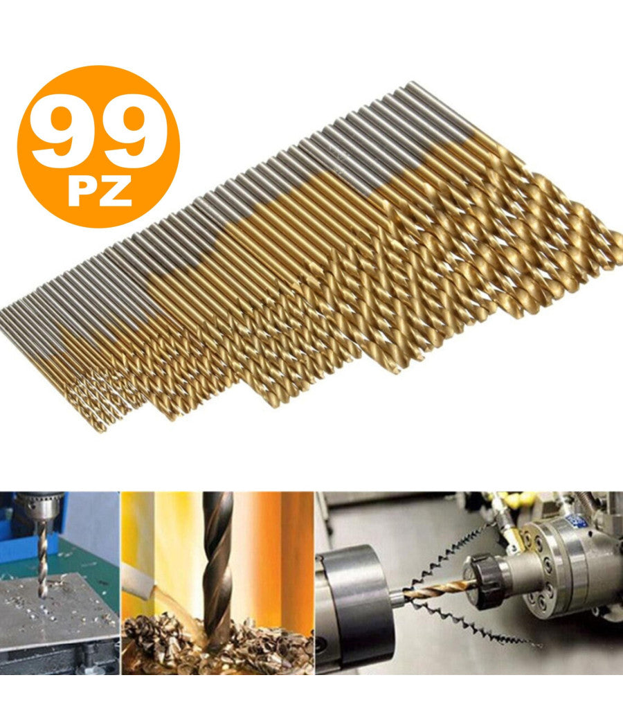 Set 100pz 99 Punte Per Trapano Hss Dorate In Titanium 1.5mm - 10mm Proessionali         