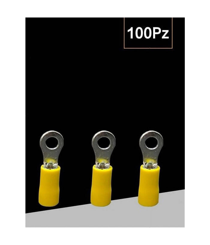 Set 100pz Capicorda Terminale Ad Occhiello Isolato Per Cavi 4 A 6 MmÂ² M6 Rv5.5-6  Giallo       