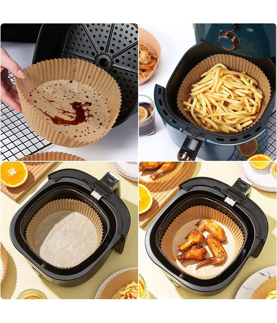 Set 100pz Carta Pergamena Fodera Per Friggitrice Ad Aria Usa E Getta 16 X 4,5 Cm         