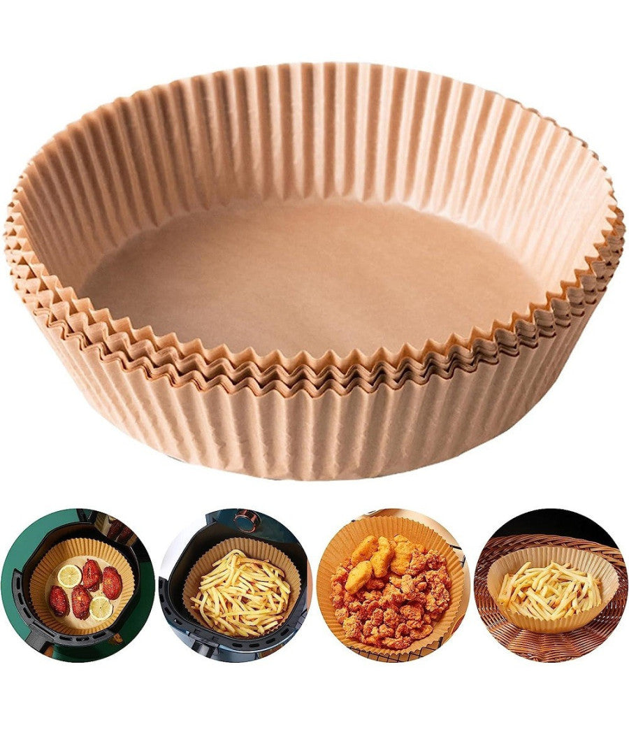 Set 100pz Carta Pergamena Fodera Per Friggitrice Ad Aria Usa E Getta 16 X 4,5 Cm         