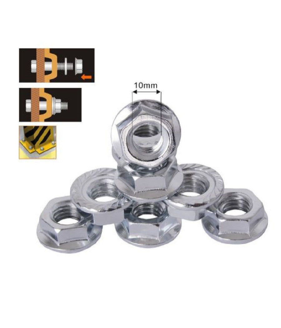 Set 10pz Dado Esagonale Flangiato Dadi Di Serraggio M10 Bulloni Vite 10mm 94925         