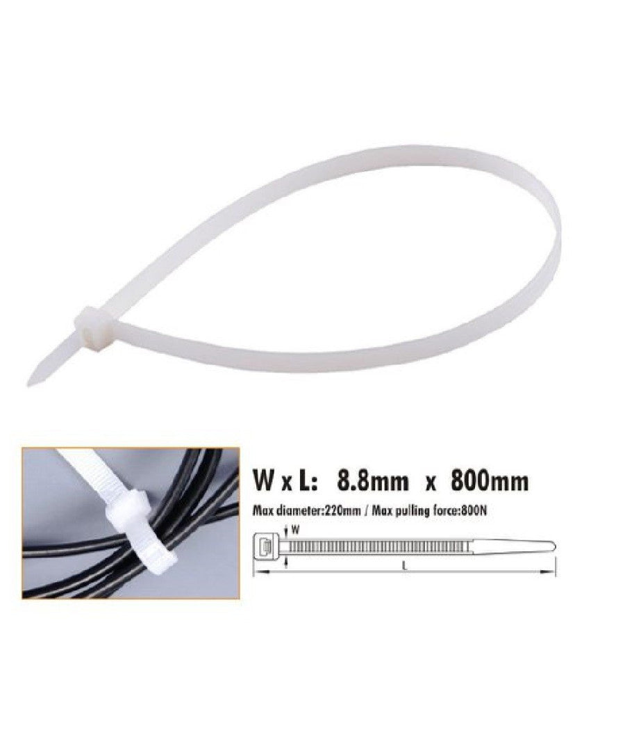 Set 10pz Fascette Cavi Cavo Bianco Stringenti In Plastica Nylon 8.8x800 Mm 92377         