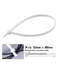 Set 10pz Fascette Cavi Cavo Bianco Stringenti In Plastica Nylon 8.8x800 Mm 92377         