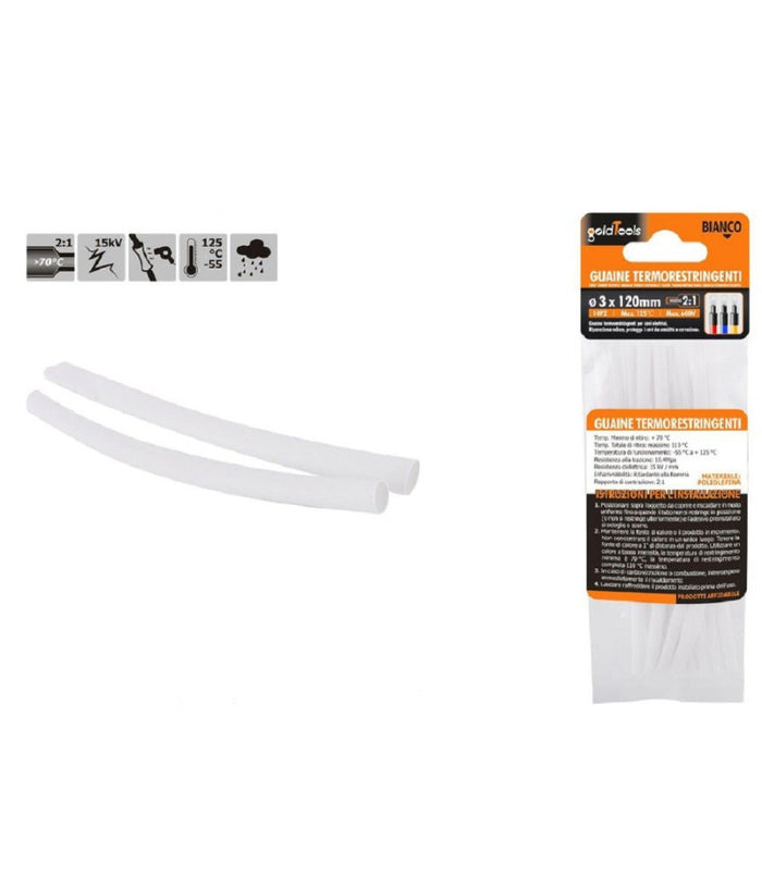Set 10pz Guaine Termorestringenti Termoretrattili Bianche 3x120mm Per Cavi 57067         