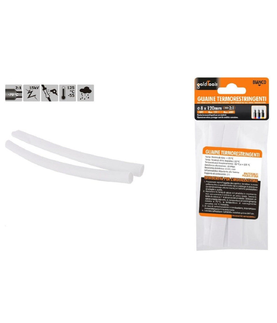 Set 10pz Guaine Termorestringenti Termoretrattili Bianche 8x120mm Per Cavi 57069         