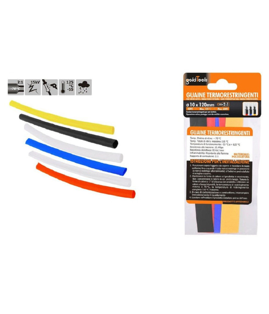 Set 10pz Guaine Termorestringenti Termoretrattili Colorate 10x120 Mm Cavi 57095         