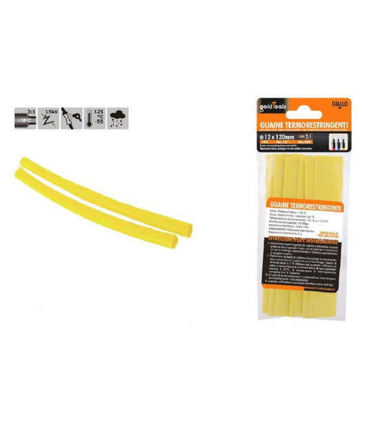 Set 10pz Guaine Termorestringenti Termoretrattili Gialle 12x120mm Per Cavi 57091         