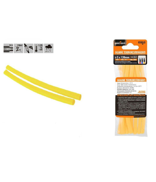 Set 10pz Guaine Termorestringenti Termoretrattili Gialle 5x120 Mm Per Cavi 57088         