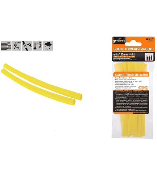 Set 10pz Guaine Termorestringenti Termoretrattili Gialle 8x120 Mm Per Cavi 57089         