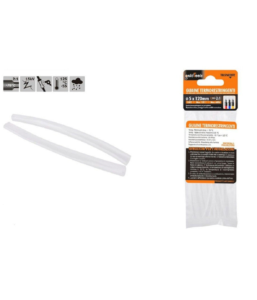 Set 10pz Guaine Termorestringenti Termoretrattili Trasparenti 5x120mm Cavi 57073         