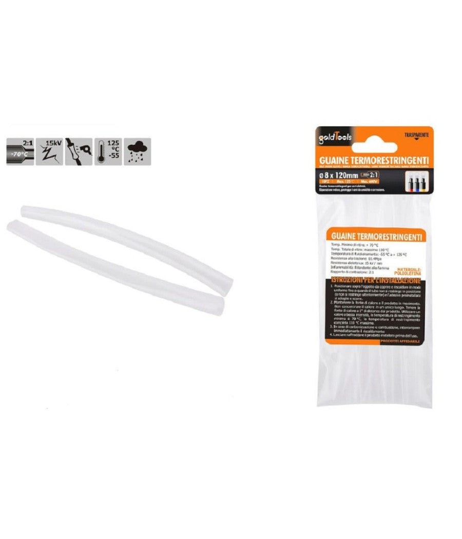 Set 10pz Guaine Termorestringenti Termoretrattili Trasparenti 8x120mm Cavi 57074         