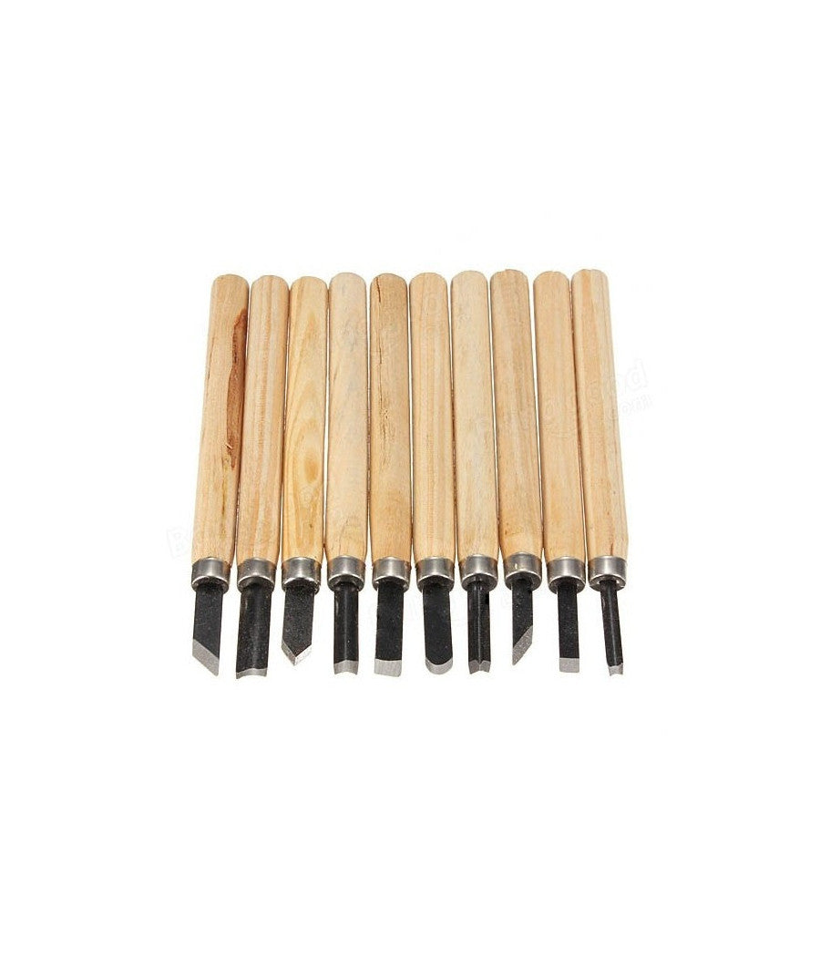 Set 10pz Scalpelli Mini Manico In Legno Acciaio Per Scultura Intaglio Strumenti         