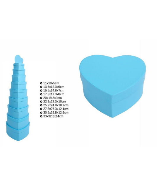 Set 10pz Scatole Box Per Regali Varie Misure Matrioska Forma Cuore Celeste 71956         