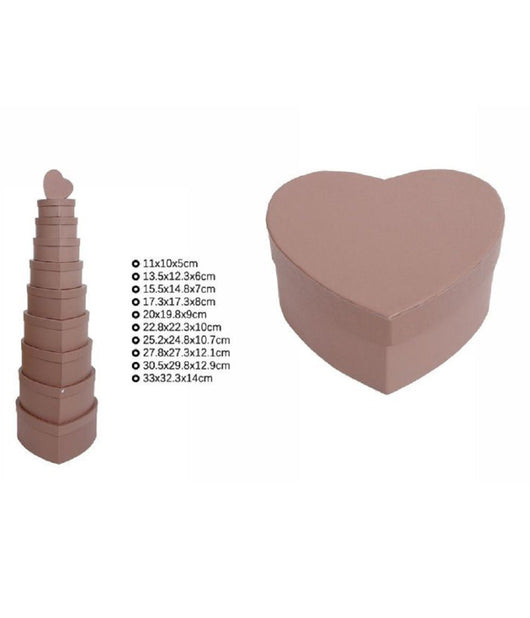 Set 10pz Scatole Box Per Regali Varie Misure Matrioska Forma Cuore Tortora 71961         