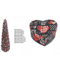 Set 10pz Scatole Box Regali Varie Misure Matrioska Forma Cuore Nera Scritte 71970         