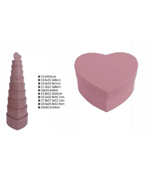 Set 10pz Scatole Box Regali Varie Misure Matrioska Forma Cuore Rosa Antico 71962         