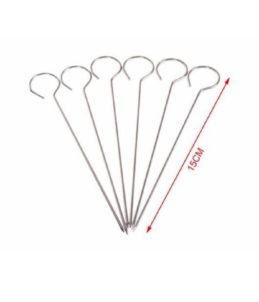 Set 10pz Spiedini In Acciaio Inox 15cm Impugnatura Ad Uncino Griglia Bbq 2406313         