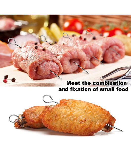 Set 10pz Spiedini In Acciaio Inox 20cm Impugnatura Uncino Per Griglia Bbq 2406314         