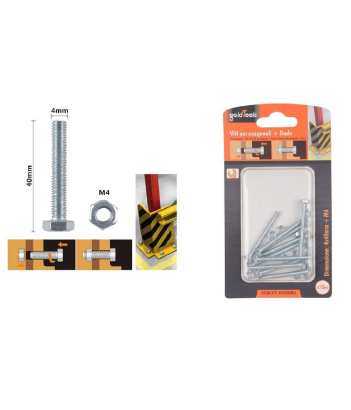 Set 10pz Vite Viti Per Esterno A Testa Esagonali 4 X 40mm Con Dadi Dado M4 90907         