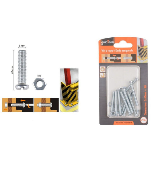 Set 10pz Viti Vite Testa A Croce Tonda 5 X 40mm Con Dadi Dado Esagonale M5 90971         