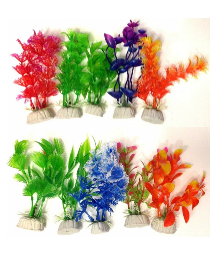 Set 10x Pianta Piantina Artificiale Per Acquario Piante Finte Plastica Colorate         