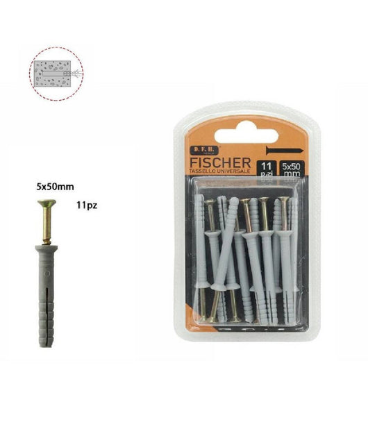 Set 11 Pz Tassello Fisher Universale Viti Chiodi Gancio Tasselli 5 X 50 Mm 69046         