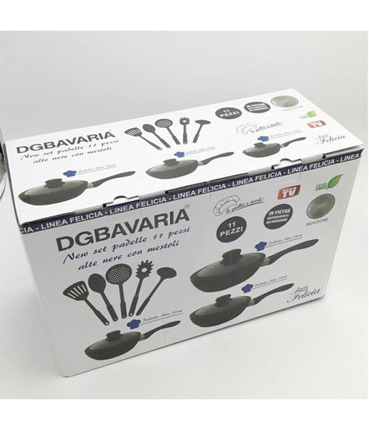 Set 11pz Padelle In Pietra Lavica Antiaderente Coperchio Mestoli Ad Induzione Gas         