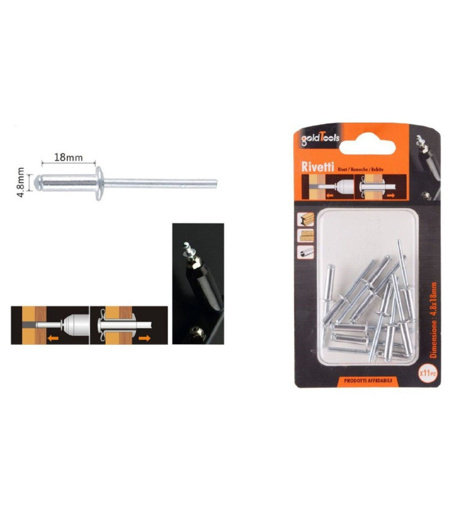 Set 11pz Rivetti Rivetto 4.8x18mm Accessori Bricolage Ferramenta Fai Da Te 90823         
