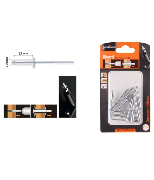 Set 11pz Rivetti Rivetto 4.8x18mm Accessori Bricolage Ferramenta Fai Da Te 90823         