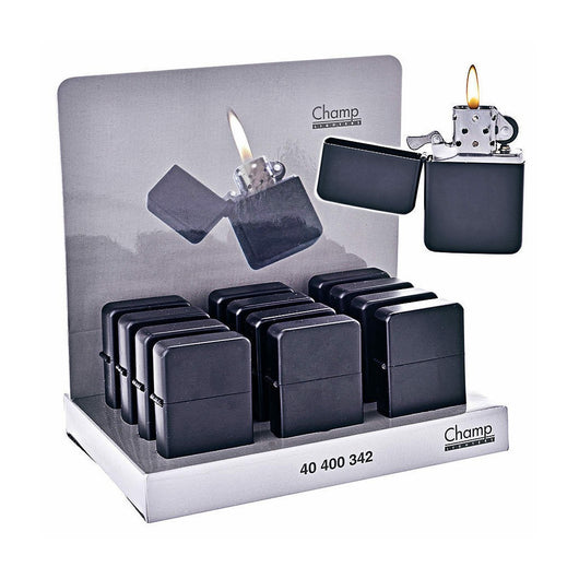 Trade Shop - Set 12 Accendini A Benzina E Pietrina Colore Nero Opaco Accendino Conf. In Box -