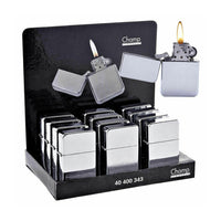 Trade Shop - Set 12 Accendino Accendini A Benzina Colore Effetto Cromato Con Pietrina In Box -