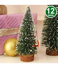 Set 12 Alberelli Innevati Mini Albero Natale 10cm Decorazioni Addobbi Natalizi         