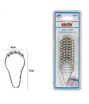 Set 12 Anelli Gancio Tenda Doccia Metallo Con Perline Bagno Box Doccia 59777         